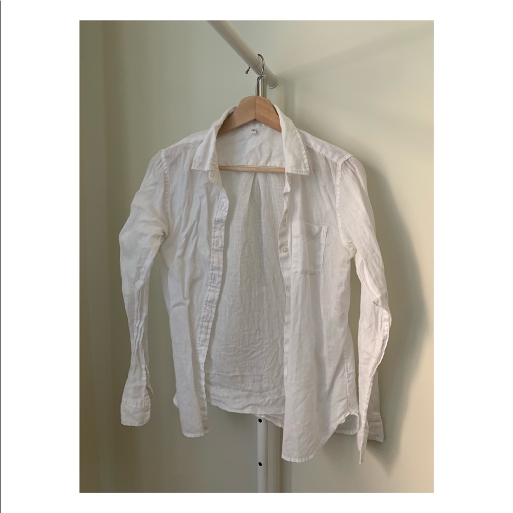 MUJI White Organic Linen Button Down Shirt (Women’s Small)